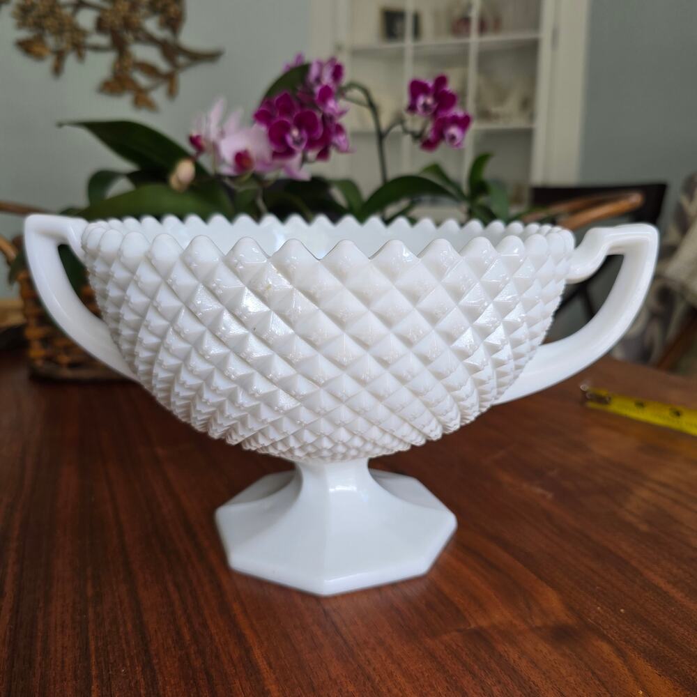 Westmoreland Milk Glass Trophy Compote Bowl White English Hobnail Mid Century
